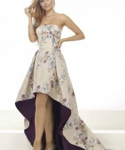 Formal Gowns Janique - Embroidered Printed High-Low Evening Ball Gown W1687