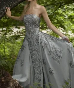 Janique - Embroidered Straight Neck A-line Gown W1691 Formal Gowns