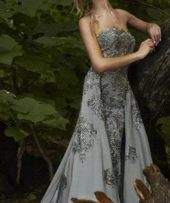 Janique - Embroidered Straight Neck A-line Gown W1691 Formal Gowns 8 Janique - Embroidered Straight Neck A-line Gown W1691 Formal Gowns