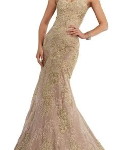 Janique - Embroidered Sweetheart Lace Evening Gown With Sheer High-Low Shawl W1718