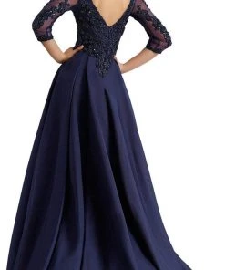 Formal Gowns Janique - Embroidered V-Neck Sleeved Long Mermaid Gown JA3009 13 Formal Gowns Janique - Embroidered V-Neck Sleeved Long Mermaid Gown JA3009