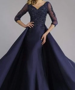 Formal Gowns Janique - Embroidered V-Neck Sleeved Long Mermaid Gown JA3009 21 Formal Gowns Janique - Embroidered V-Neck Sleeved Long Mermaid Gown JA3009
