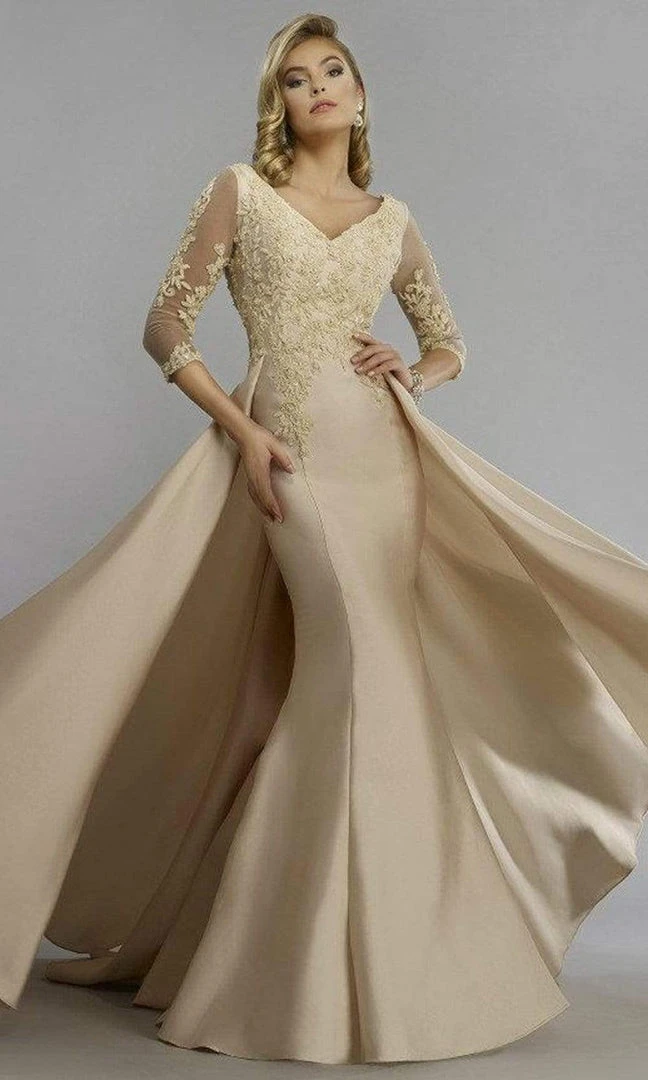 Formal Gowns Janique - Embroidered V-Neck Sleeved Long Mermaid Gown JA3009 11 Formal Gowns Janique - Embroidered V-Neck Sleeved Long Mermaid Gown JA3009