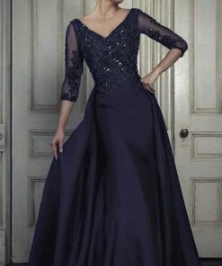 Formal Gowns Janique - Embroidered V-Neck Sleeved Long Mermaid Gown JA3009 18 Formal Gowns Janique - Embroidered V-Neck Sleeved Long Mermaid Gown JA3009