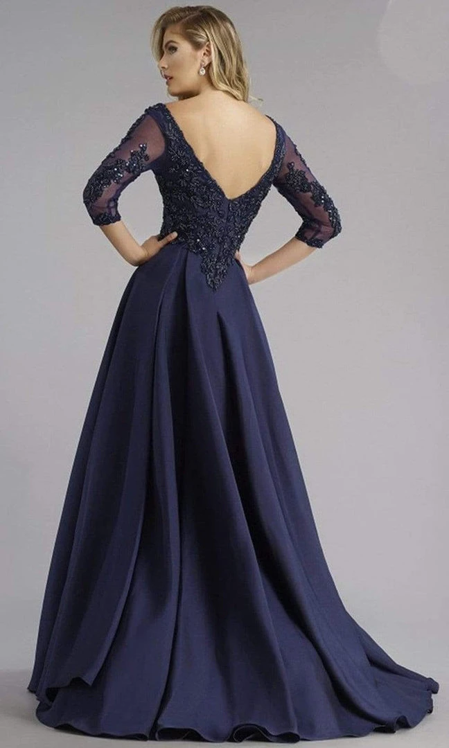Formal Gowns Janique - Embroidered V-Neck Sleeved Long Mermaid Gown JA3009 8 Formal Gowns Janique - Embroidered V-Neck Sleeved Long Mermaid Gown JA3009