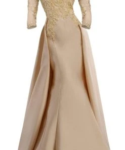 Formal Gowns Janique - Embroidered V-Neck Sleeved Long Mermaid Gown JA3009 14 Formal Gowns Janique - Embroidered V-Neck Sleeved Long Mermaid Gown JA3009