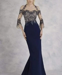 Janique - JA3011 Bedazzled Illusion Jewel Trumpet Dress Formal Gowns