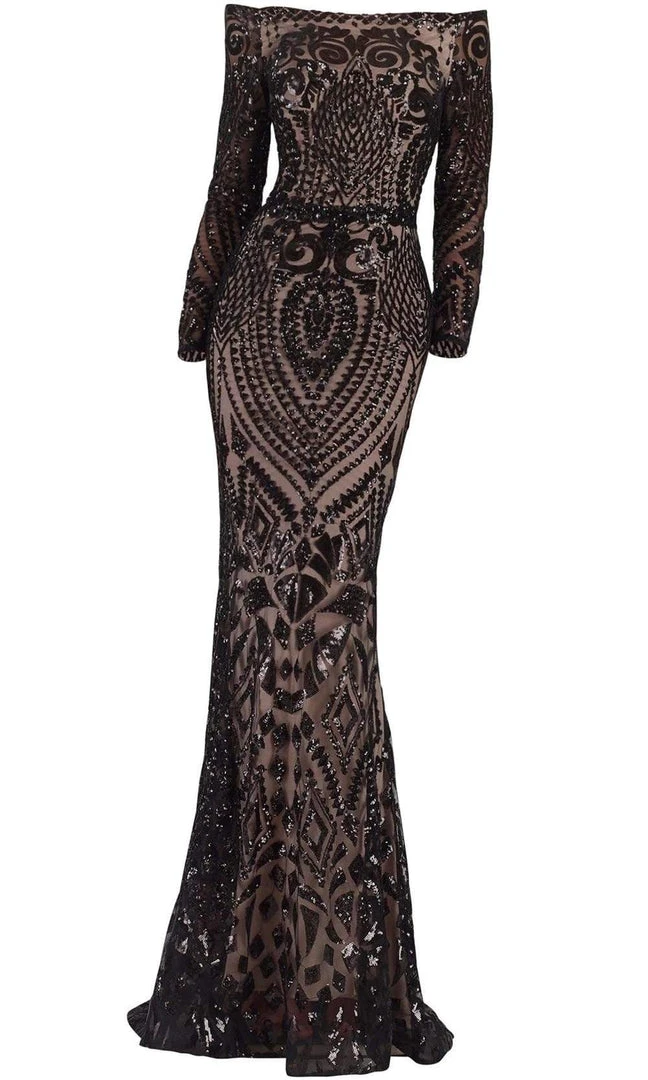 Janique - JA3017 Long Sleeve Geo-Sequined Mermaid Gown Formal Gowns 7 Janique - JA3017 Long Sleeve Geo-Sequined Mermaid Gown Formal Gowns