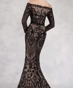 Janique - JA3017 Long Sleeve Geo-Sequined Mermaid Gown Formal Gowns 9 Janique - JA3017 Long Sleeve Geo-Sequined Mermaid Gown Formal Gowns