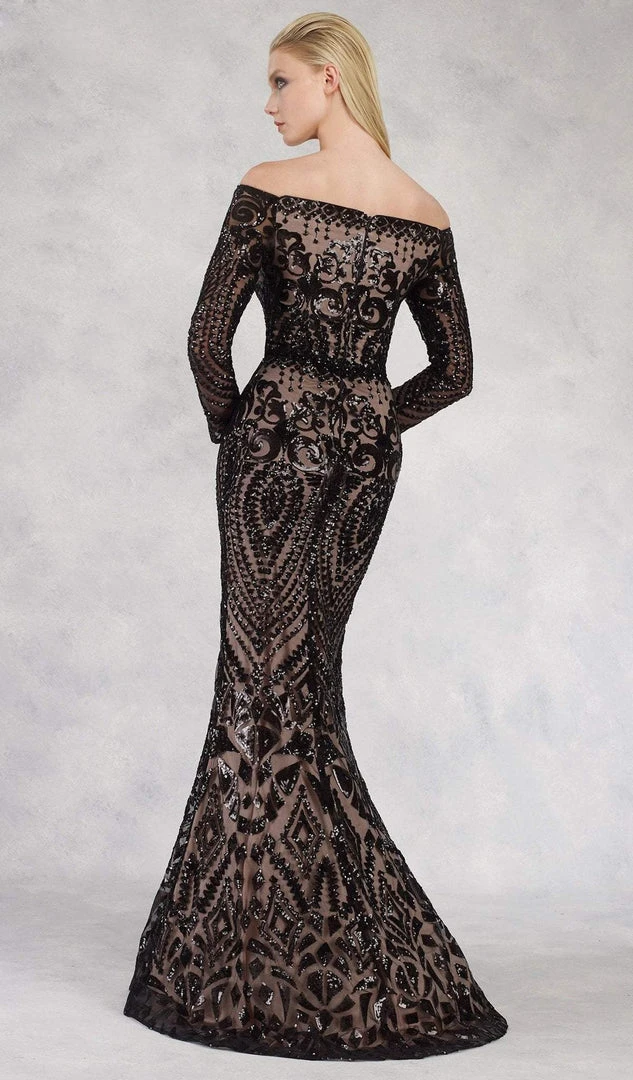 Janique - JA3017 Long Sleeve Geo-Sequined Mermaid Gown Formal Gowns 4 Janique - JA3017 Long Sleeve Geo-Sequined Mermaid Gown Formal Gowns