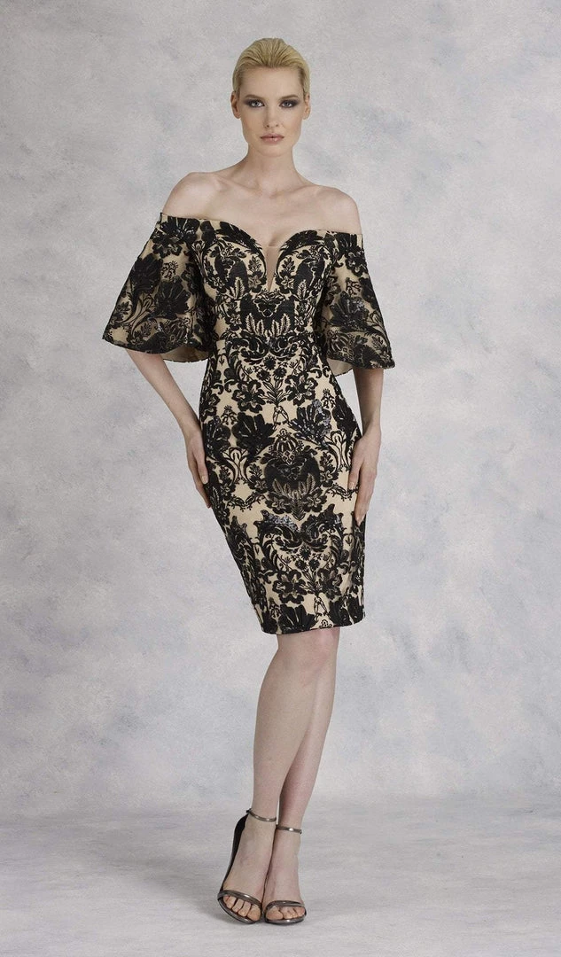 Cocktail Dresses Janique - JA3022 Sequined Lace Plunging Off-Shoulder Sheath Dress 3 Cocktail Dresses Janique - JA3022 Sequined Lace Plunging Off-Shoulder Sheath Dress