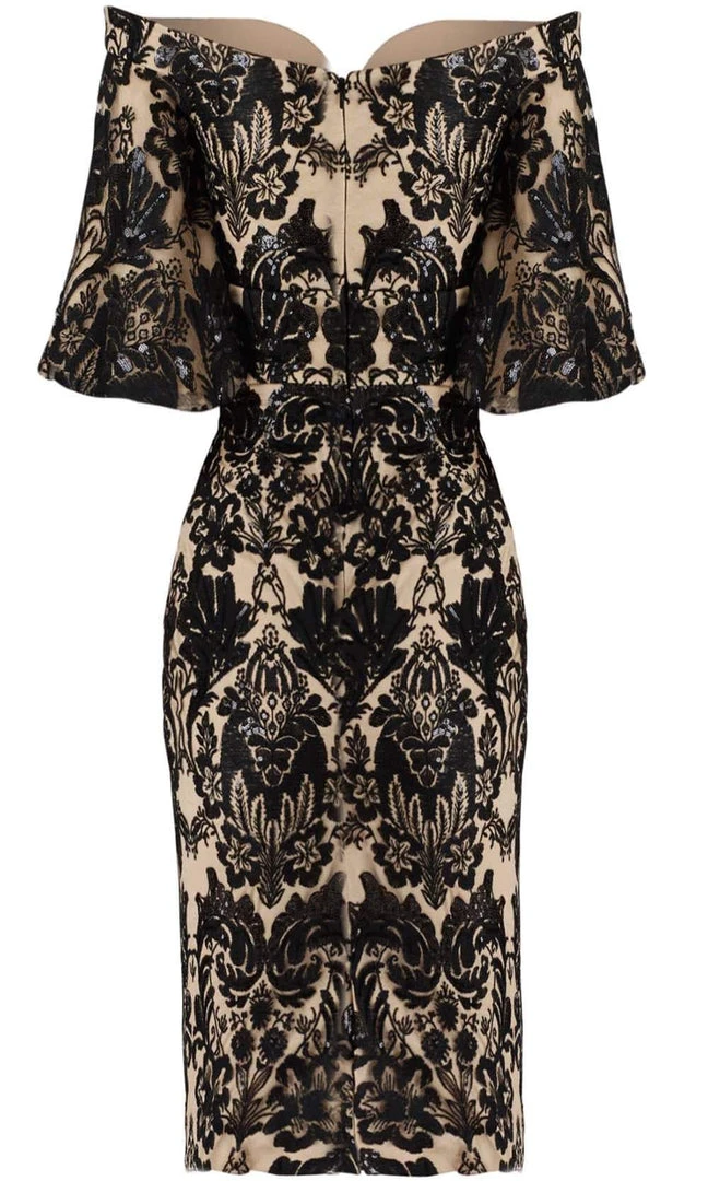 Cocktail Dresses Janique - JA3022 Sequined Lace Plunging Off-Shoulder Sheath Dress 7 Cocktail Dresses Janique - JA3022 Sequined Lace Plunging Off-Shoulder Sheath Dress