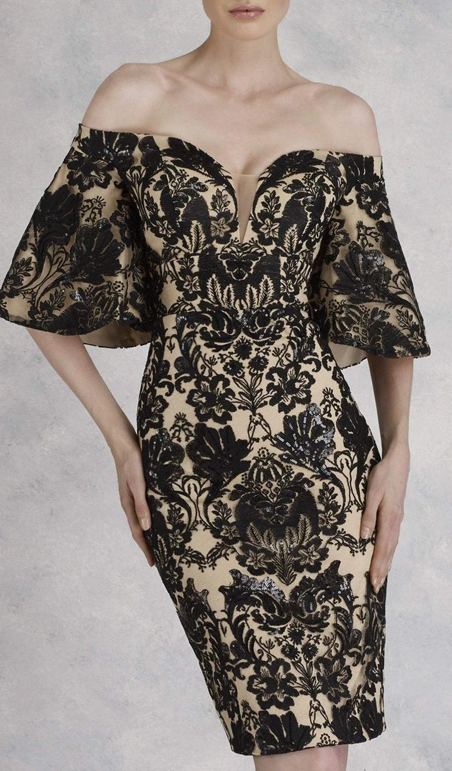 Cocktail Dresses Janique - JA3022 Sequined Lace Plunging Off-Shoulder Sheath Dress 5 Cocktail Dresses Janique - JA3022 Sequined Lace Plunging Off-Shoulder Sheath Dress