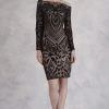 Cocktail Dresses Janique - JA3023 Sequined Long Sleeve Off-Shoulder Sheath Dress 1 Cocktail Dresses Janique - JA3023 Sequined Long Sleeve Off-Shoulder Sheath Dress