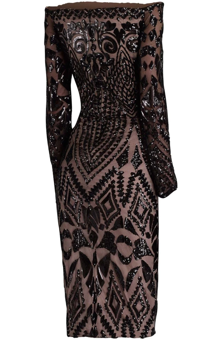 Cocktail Dresses Janique - JA3023 Sequined Long Sleeve Off-Shoulder Sheath Dress 7 Cocktail Dresses Janique - JA3023 Sequined Long Sleeve Off-Shoulder Sheath Dress