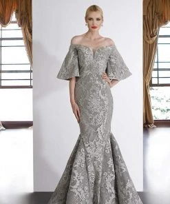 Janique - JA4013 Off-Shoulder Mermaid Evening Dress In Blush