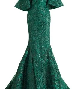 Formal Gowns Janique - JA4013 Off-Shoulder Mermaid Evening Dress In Emerald 8 Formal Gowns Janique - JA4013 Off-Shoulder Mermaid Evening Dress In Emerald