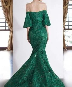 Formal Gowns Janique - JA4013 Off-Shoulder Mermaid Evening Dress In Emerald