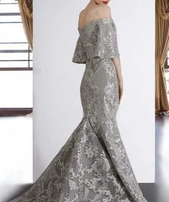 Janique - JA4013 Off-Shoulder Mermaid Evening Dress In Silver