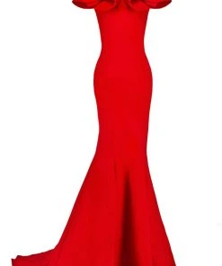 Janique - JQ1801 Split Off The Shoulder Mermaid Evening Gown Formal Gowns