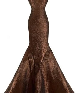 Janique - JQ1908 Metallic Off-Shoulder Mermaid Dress In Bronze 8 Janique - JQ1908 Metallic Off-Shoulder Mermaid Dress In Bronze