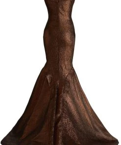Janique - JQ1908 Metallic Off-Shoulder Mermaid Dress In Bronze 9 Janique - JQ1908 Metallic Off-Shoulder Mermaid Dress In Bronze
