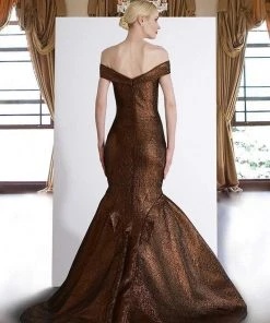 Janique - JQ1908 Metallic Off-Shoulder Mermaid Dress In Bronze 7 Janique - JQ1908 Metallic Off-Shoulder Mermaid Dress In Bronze