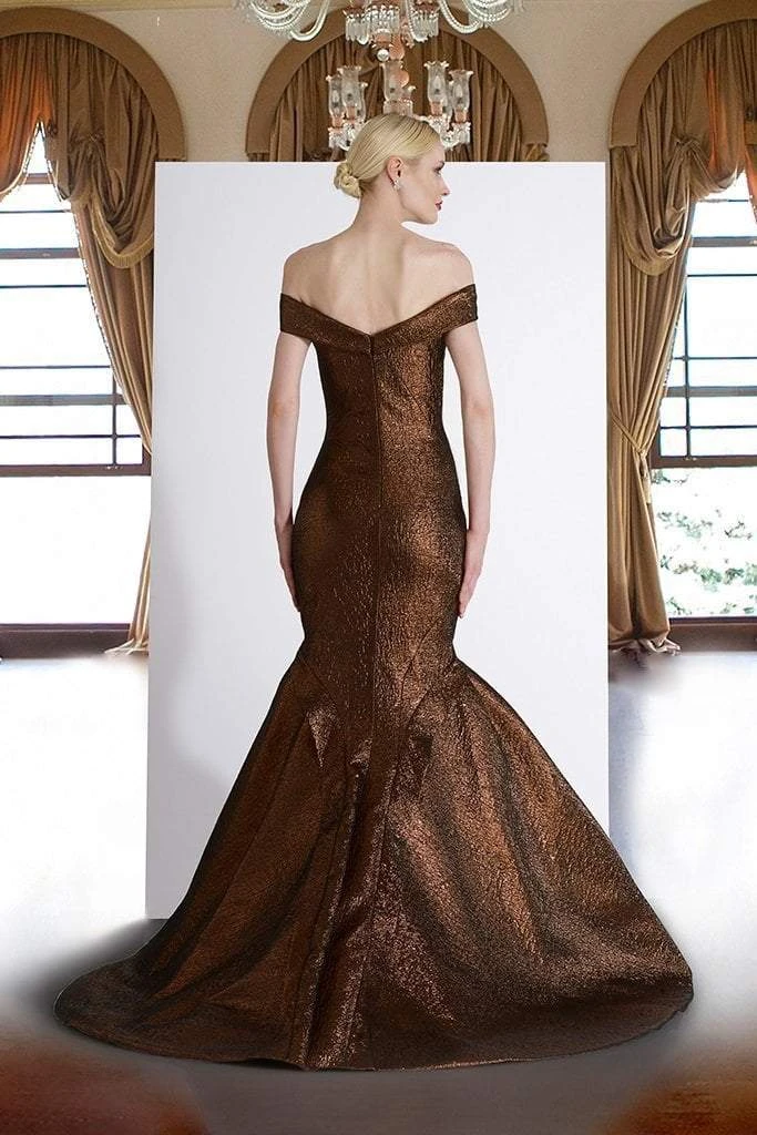 Janique - JQ1908 Metallic Off-Shoulder Mermaid Dress In Bronze 4 Janique - JQ1908 Metallic Off-Shoulder Mermaid Dress In Bronze