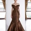 Janique - JQ1908 Metallic Off-Shoulder Mermaid Dress In Bronze
