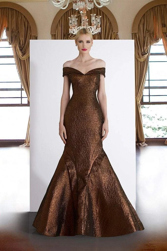 Janique - JQ1908 Metallic Off-Shoulder Mermaid Dress In Bronze 3 Janique - JQ1908 Metallic Off-Shoulder Mermaid Dress In Bronze