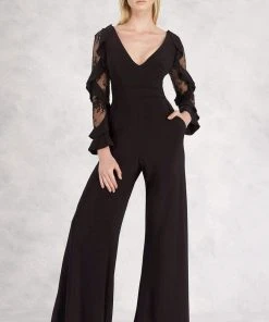 Formal Gowns Janique - K6598 Long Sleeve V-neck Jumpsuit