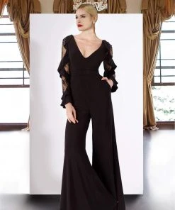 Formal Gowns Janique - K6598 Long Sleeve V-neck Jumpsuit