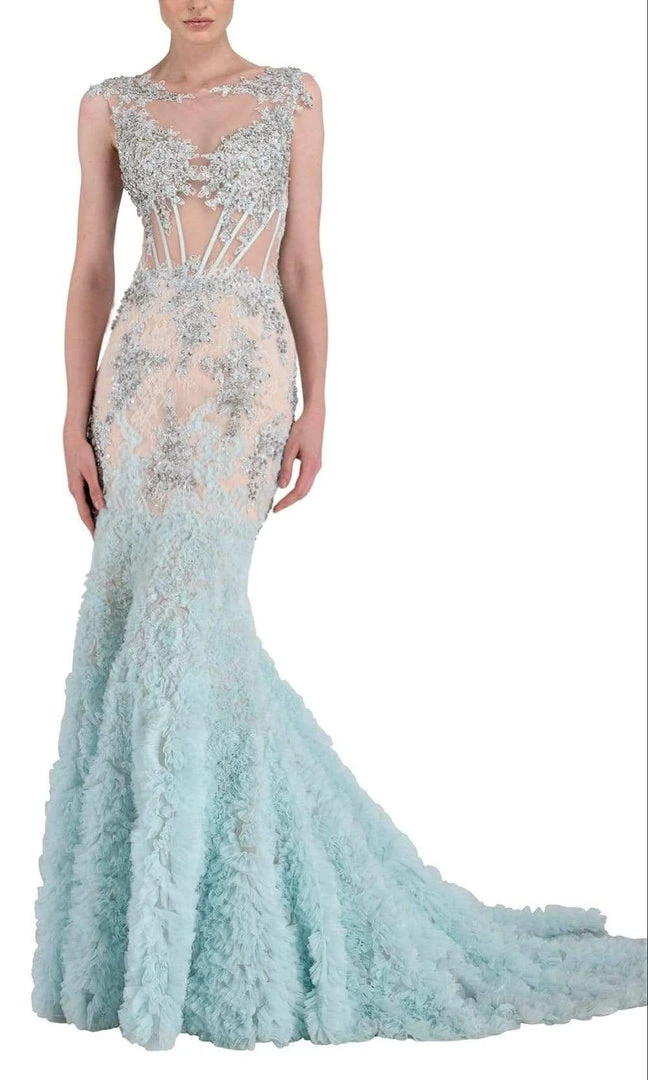 Janique - Lace And Tulle Floral Applique Flare Gown 1514 3 Janique - Lace And Tulle Floral Applique Flare Gown 1514