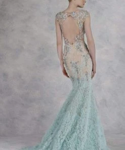 Janique - Lace And Tulle Floral Applique Flare Gown 1514 13 Janique - Lace And Tulle Floral Applique Flare Gown 1514