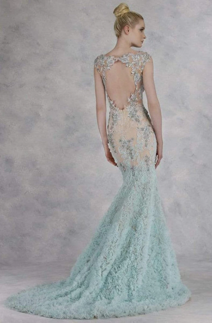 Janique - Lace And Tulle Floral Applique Flare Gown 1514 6 Janique - Lace And Tulle Floral Applique Flare Gown 1514