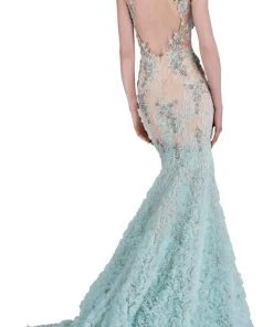 Janique - Lace And Tulle Floral Applique Flare Gown 1514 11 Janique - Lace And Tulle Floral Applique Flare Gown 1514