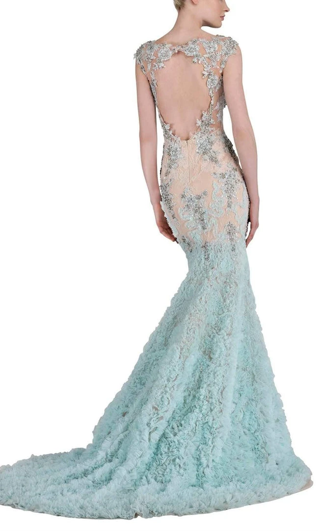 Janique - Lace And Tulle Floral Applique Flare Gown 1514 4 Janique - Lace And Tulle Floral Applique Flare Gown 1514