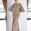 Janique - Lace Embroidered Bell Sleeve Bateau Trumpet Dress W2073 - 1 Pc Champagne In Size 12 Available 2 Janique - Lace Embroidered Bell Sleeve Bateau Trumpet Dress W2073 - 1 Pc Champagne In Size 12 Available