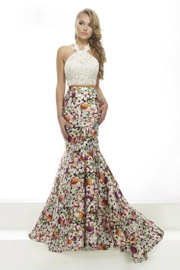 Formal Gowns Janique - Lace Halter Trumpet Two-Piece Evening Gown With Floral Prints JA2004 3 Formal Gowns Janique - Lace Halter Trumpet Two-Piece Evening Gown With Floral Prints JA2004