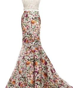 Formal Gowns Janique - Lace Halter Trumpet Two-Piece Evening Gown With Floral Prints JA2004 7 Formal Gowns Janique - Lace Halter Trumpet Two-Piece Evening Gown With Floral Prints JA2004