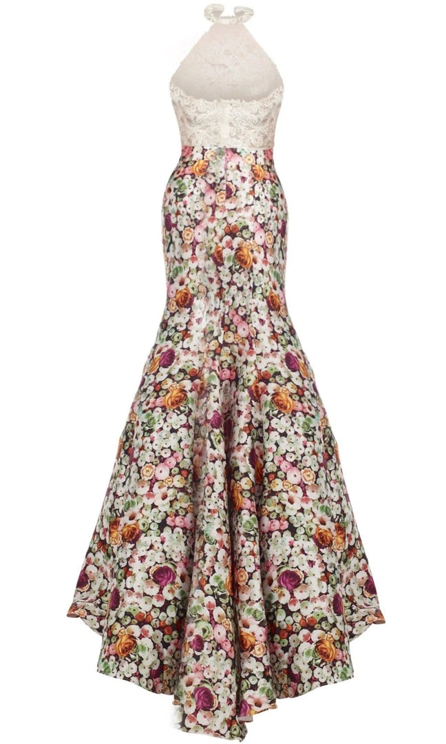 Formal Gowns Janique - Lace Halter Trumpet Two-Piece Evening Gown With Floral Prints JA2004 4 Formal Gowns Janique - Lace Halter Trumpet Two-Piece Evening Gown With Floral Prints JA2004