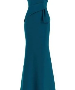 Janique - Off-Shoulder Wrap Style Trumpet Gown 16214 - 1 Pc Teal In Size 14 Available