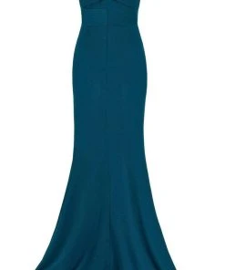 Janique - Off-Shoulder Wrap Style Trumpet Gown 16214 - 1 Pc Teal In Size 14 Available