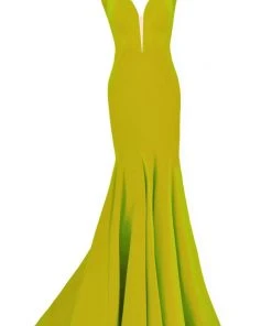 Formal Gowns Janique - Sleeveless Scalloped Deep V Neck Illusion Mermaid Gown W1711