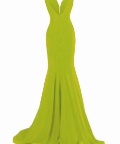 Formal Gowns Janique - Sleeveless Scalloped Deep V Neck Illusion Mermaid Gown W1711