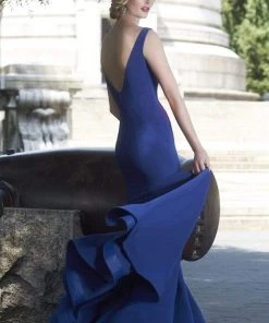 Formal Gowns Janique - Sleeveless Scalloped Deep V Neck Illusion Mermaid Gown W1711