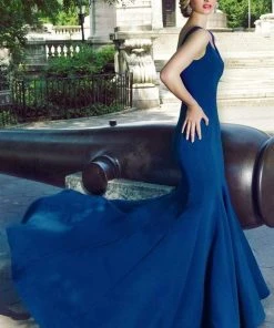 Formal Gowns Janique - Sleeveless Scalloped Deep V Neck Illusion Mermaid Gown W1711