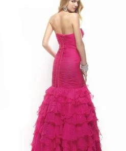 Formal Gowns Janique - Strapless Fitted Ruffled Trumpet Gown JA1363 - 1 Pc Silver In Size 14 Available