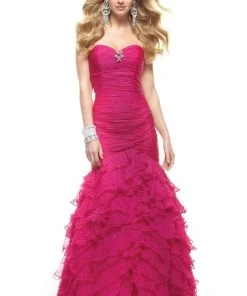 Formal Gowns Janique - Strapless Fitted Ruffled Trumpet Gown JA1363 - 1 Pc Silver In Size 14 Available