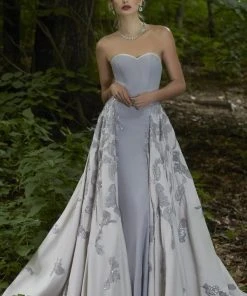 Formal Gowns Janique - Strapless Sweetheart Filigree Overlay Gown W1376